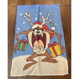Vintage Taz ‎ Looney Tunes Tasmanian Devil Christmas 28 X 44 Outdoor Flag 1996